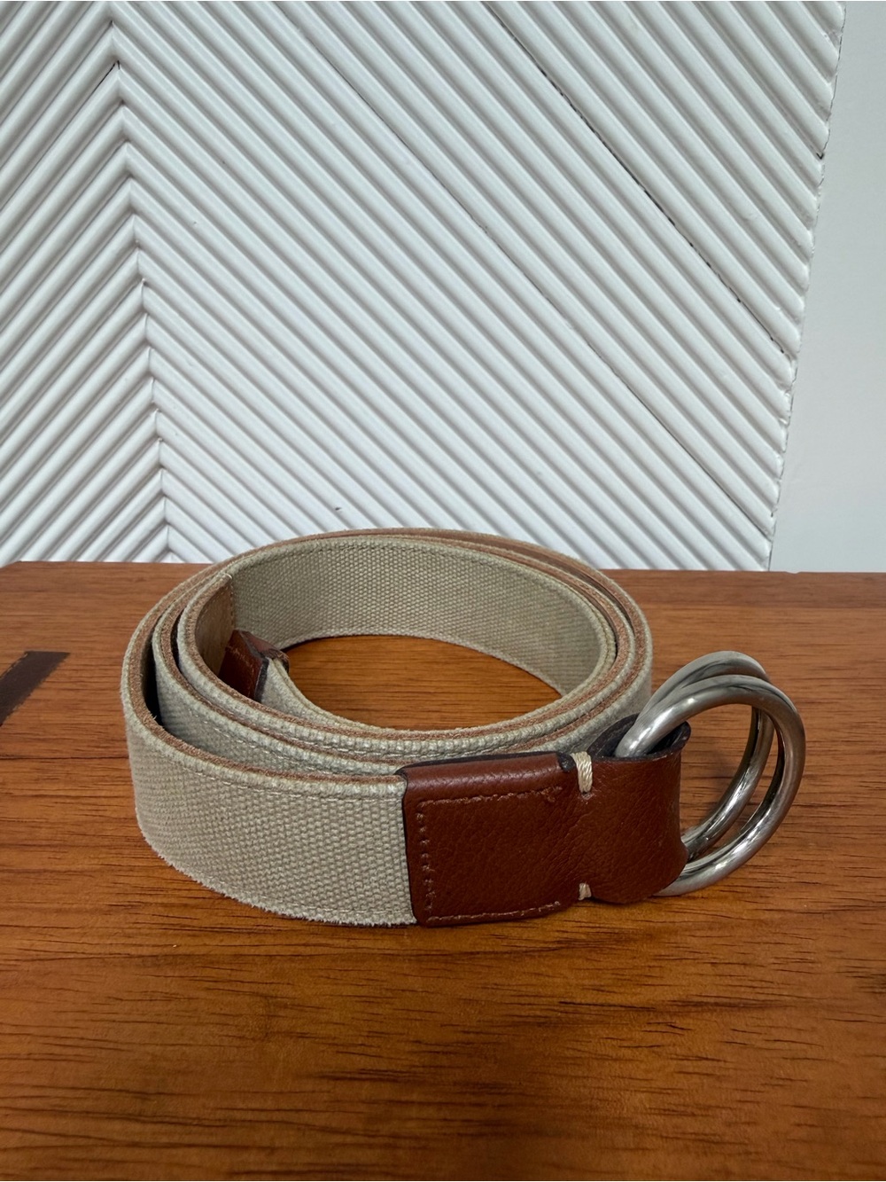 Peter Millar Khaki Canvas and Leather Belt